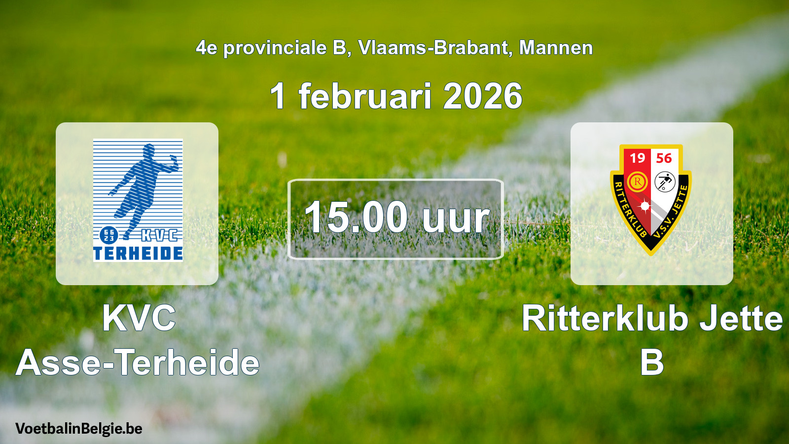 Scheduled match men football: KVC Asse-Terheide - Ritterklub Jette B (1 February 2026)
