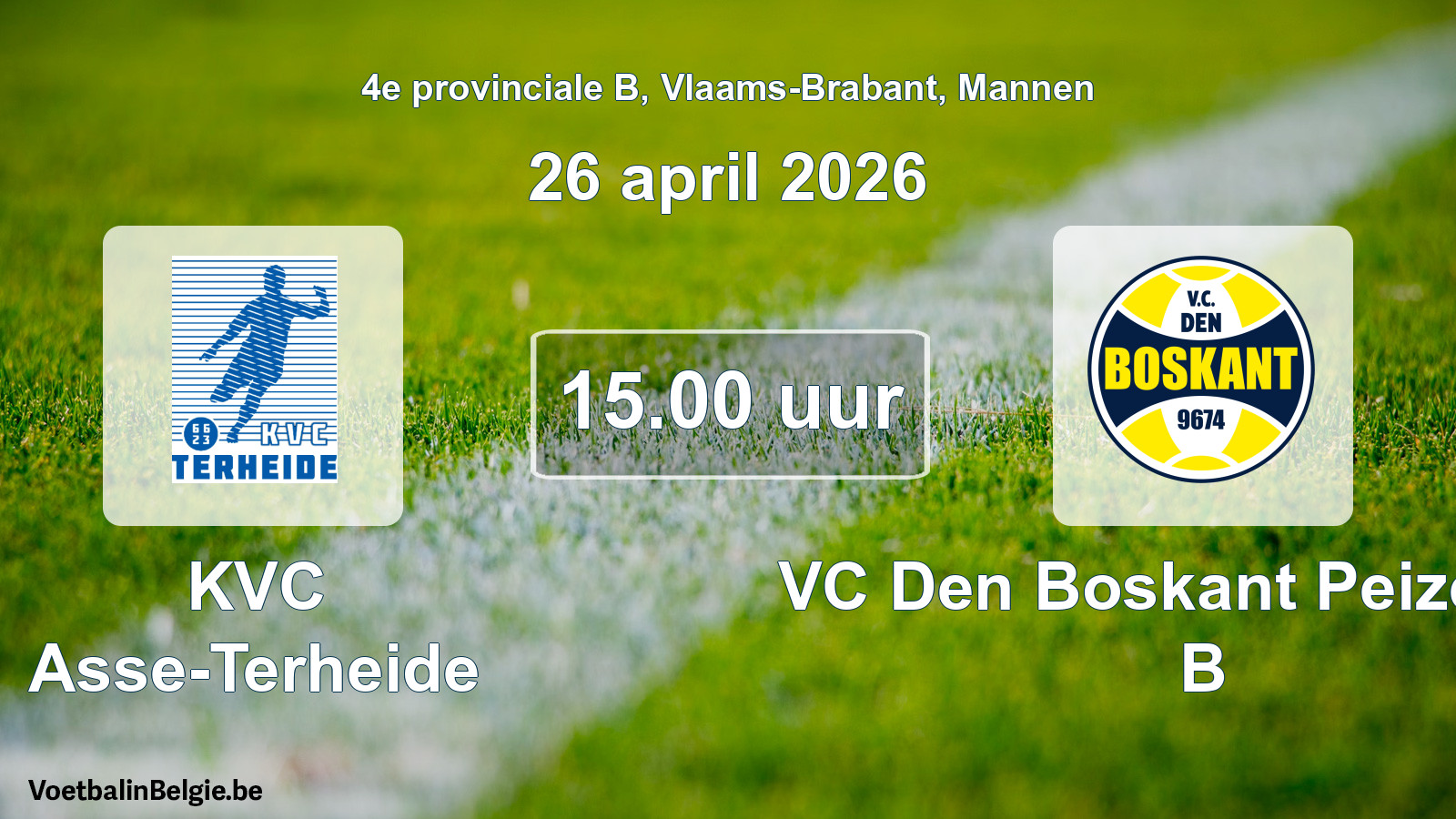 Scheduled match men football: KVC Asse-Terheide - VC Den Boskant Peizegem B (26 April 2026)