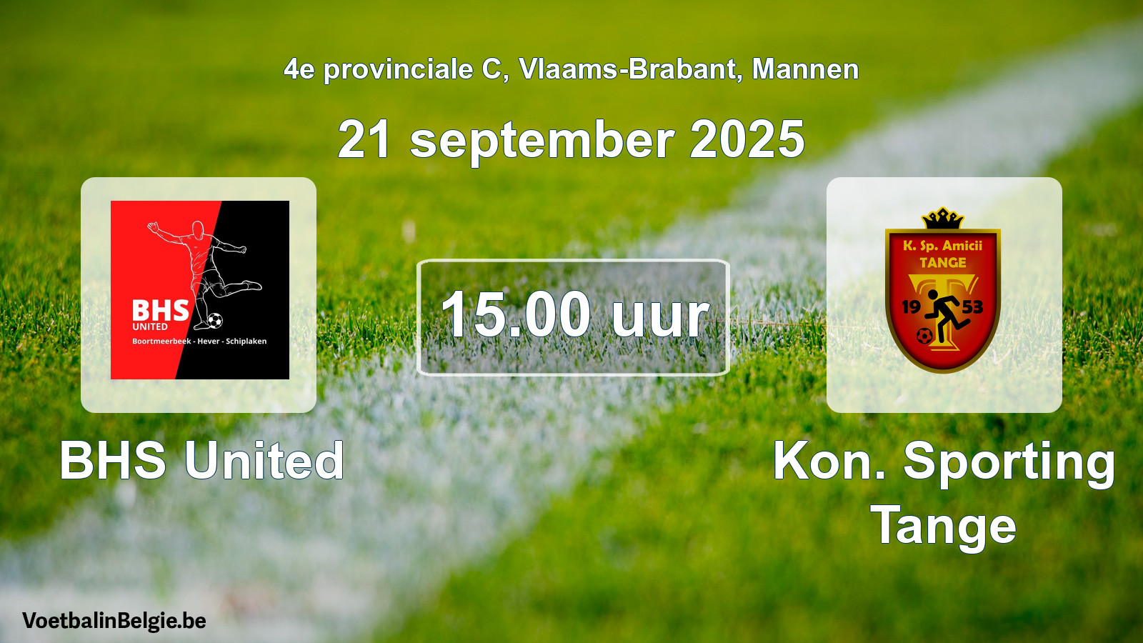 Geplande wedstrijd mannenvoetbal: BHS United - Kon. Sporting Tange (21 september 2025)