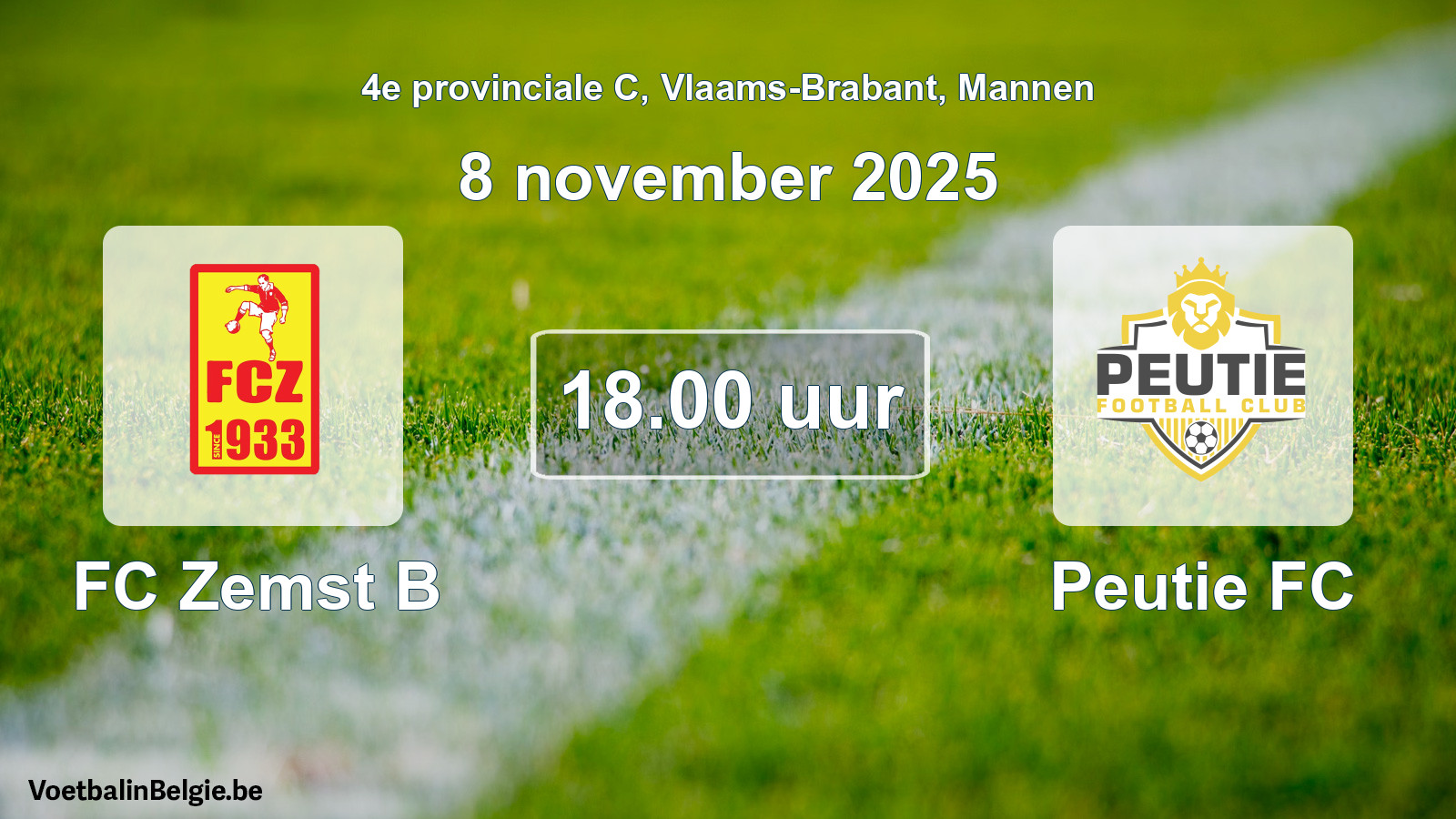Geplande wedstrijd mannenvoetbal: FC Zemst B - Peutie FC (8 november 2025)
