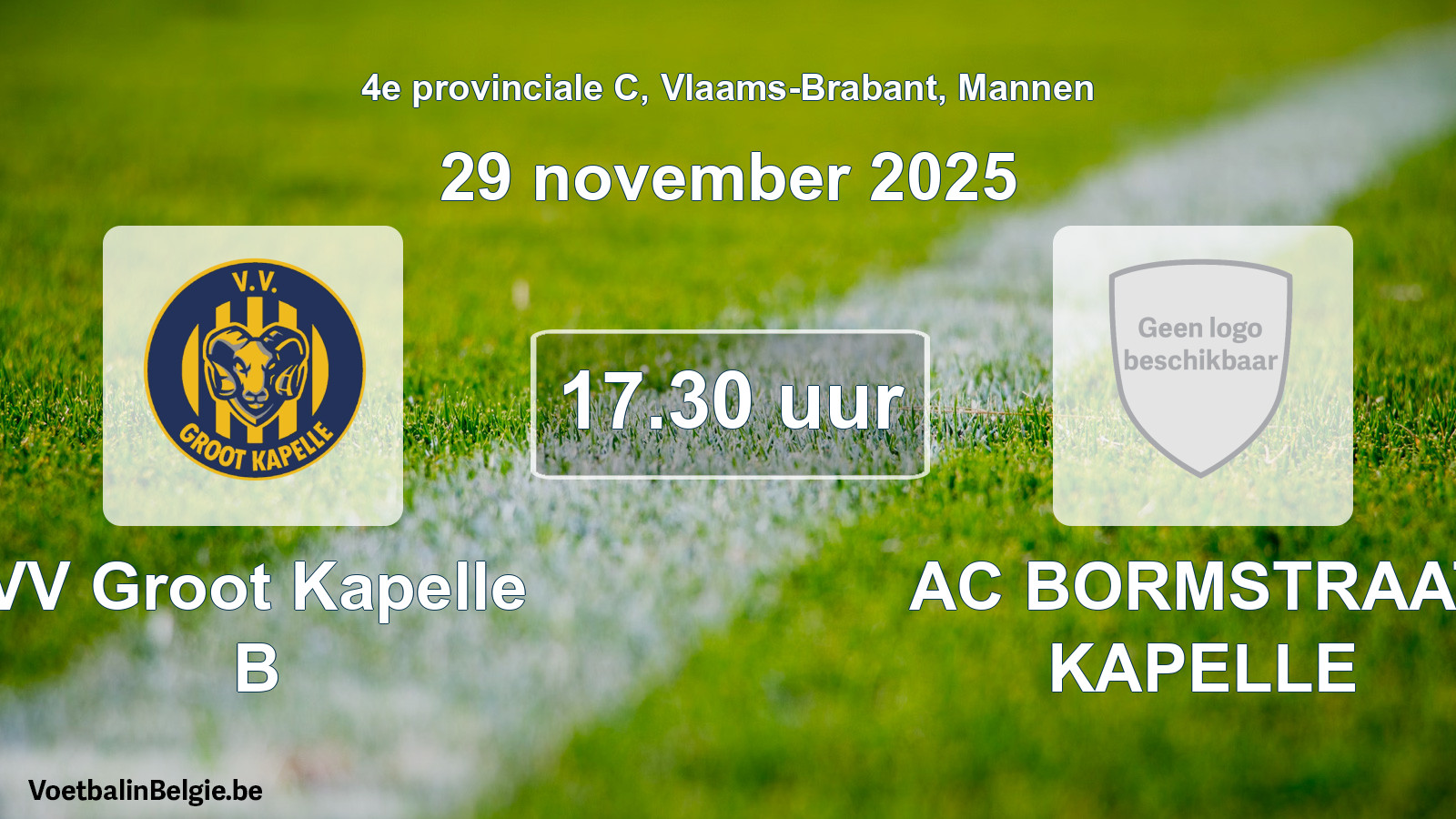 Scheduled match men football: VV Groot Kapelle B - AC BORMSTRAAT KAPELLE (29 November 2025)