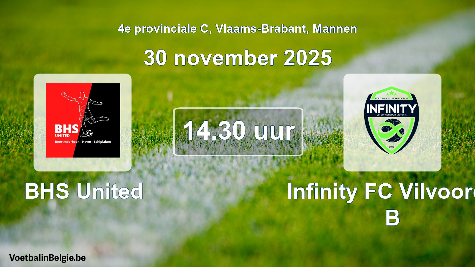 Match prévu football hommes: BHS United - Infinity FC Vilvoorde B (30 novembre 2025)