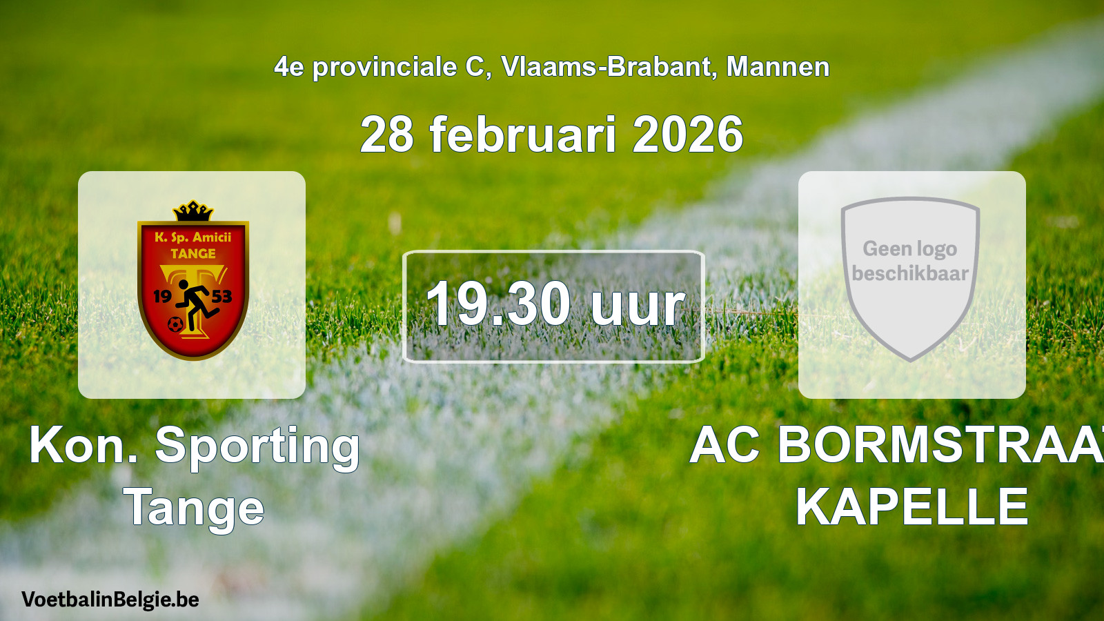 Scheduled match men football: Kon. Sporting Tange - AC BORMSTRAAT KAPELLE (28 February 2026)