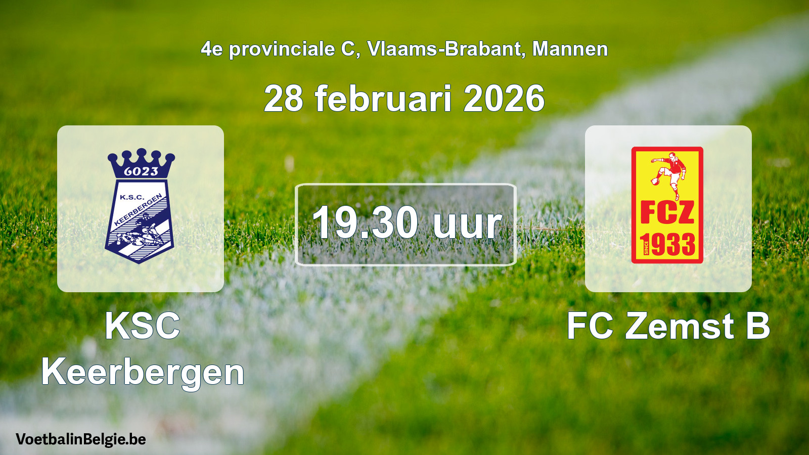 Geplande wedstrijd mannenvoetbal: KSC Keerbergen - FC Zemst B (28 februari 2026)