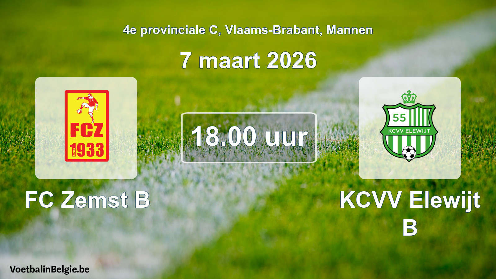 Scheduled match men football: FC Zemst B - KCVV Elewijt B (7 March 2026)