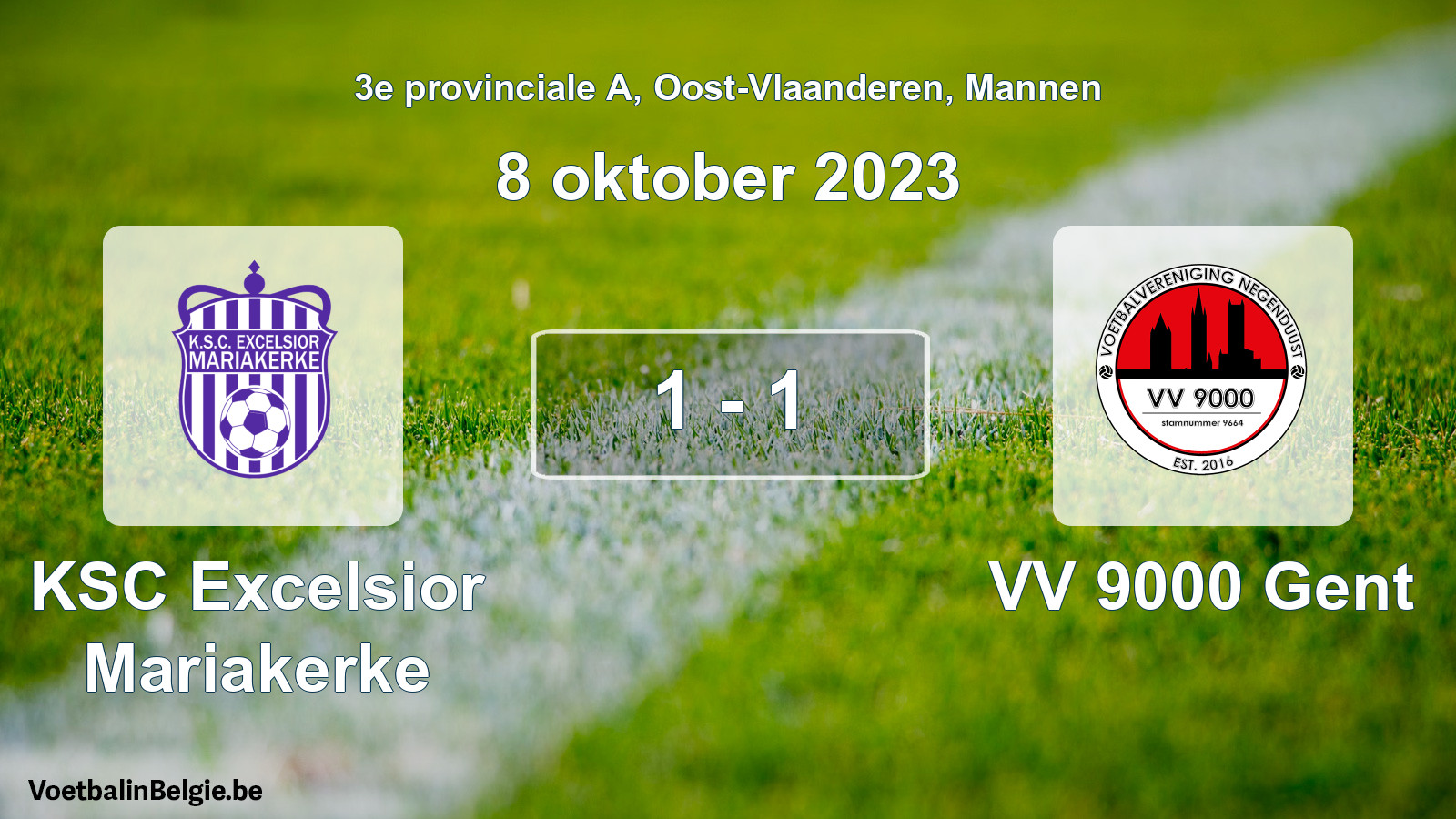 Gespeelde wedstrijd mannenvoetbal: KSC Excelsior Mariakerke - VV 9000 Gent 1 - 1 (8 oktober 2023)