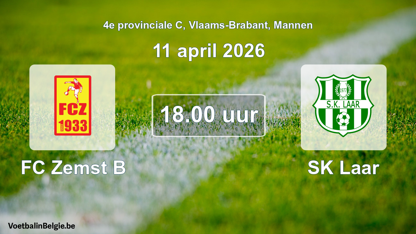 Geplande wedstrijd mannenvoetbal: FC Zemst B - SK Laar (11 april 2026)