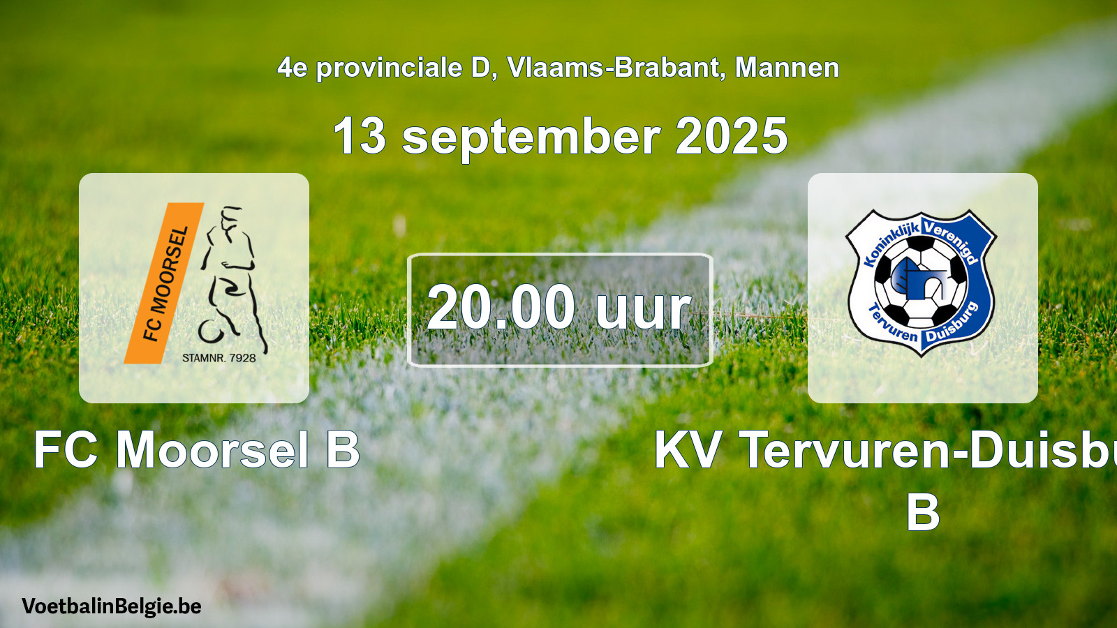 Geplantes Spiel männer-Fußball: FC Moorsel B - KV Tervuren-Duisburg B (13 September 2025)