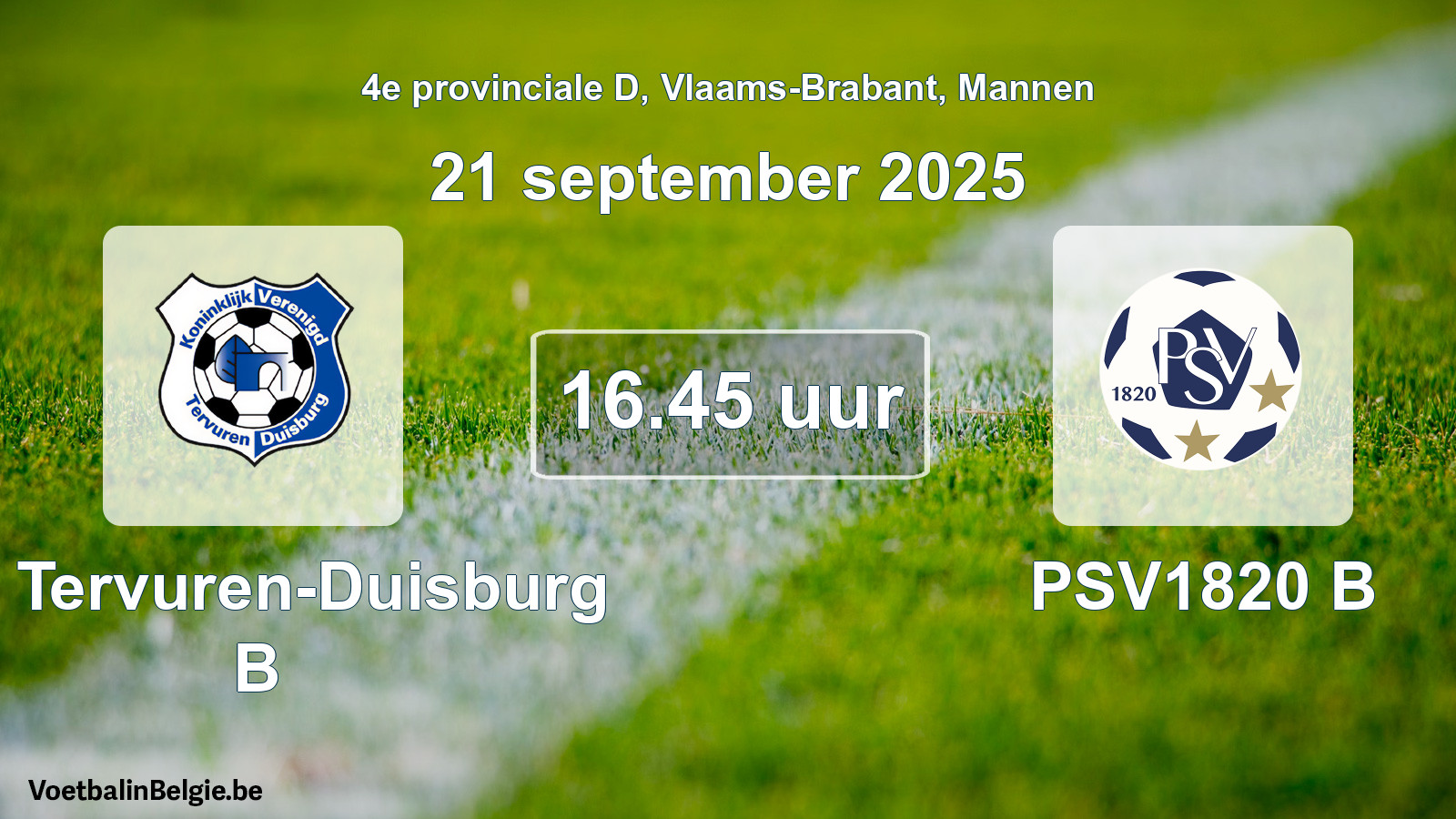 Match prévu football hommes: KV Tervuren-Duisburg B - PSV1820 B (21 septembre 2025)