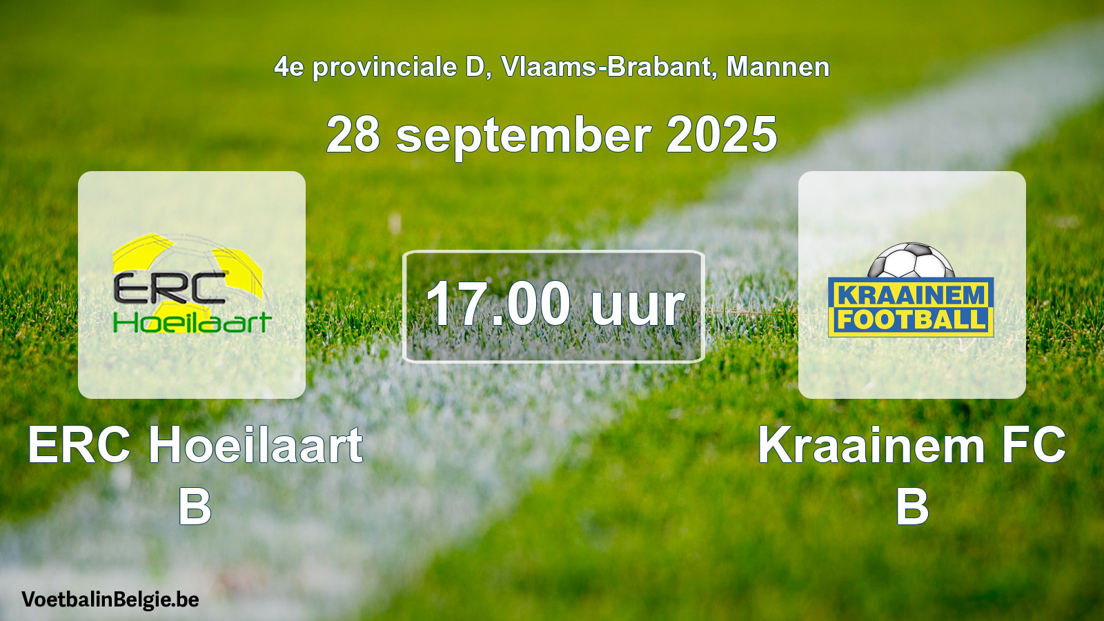 Geplande wedstrijd mannenvoetbal: ERC Hoeilaart B - Kraainem FC B (28 september 2025)