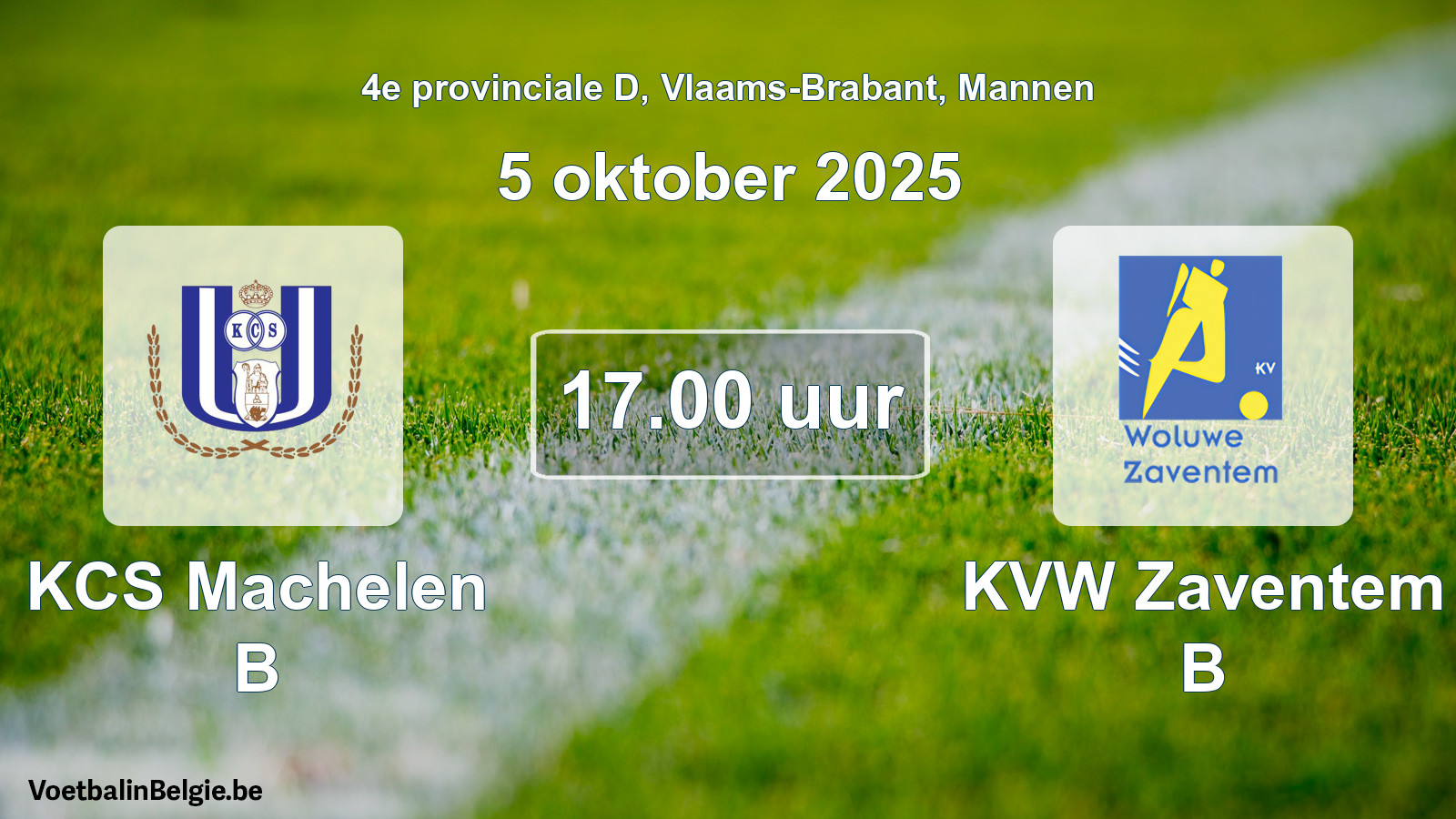 Geplande wedstrijd mannenvoetbal: KCS Machelen B - KVW Zaventem B (5 oktober 2025)
