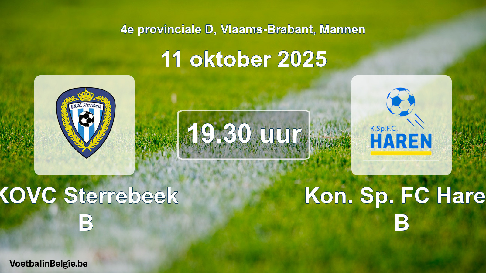 Scheduled match men football: KOVC Sterrebeek B - Kon. Sp. FC Haren B (11 October 2025)