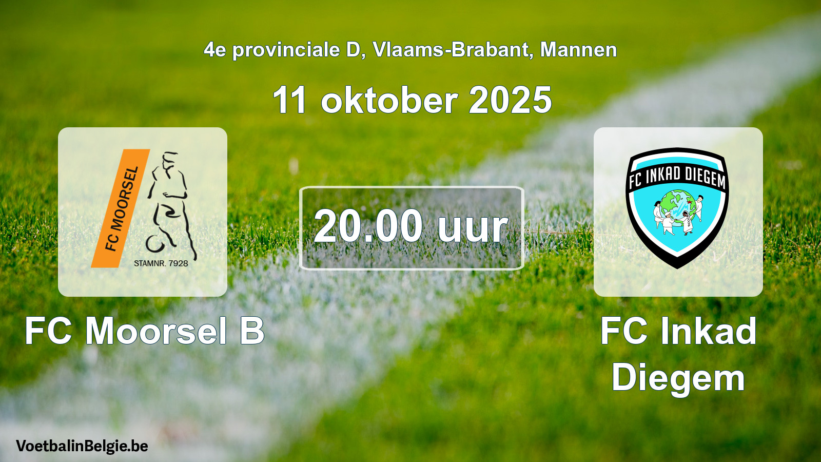 Geplande wedstrijd mannenvoetbal: FC Moorsel B - FC Inkad Diegem (11 oktober 2025)
