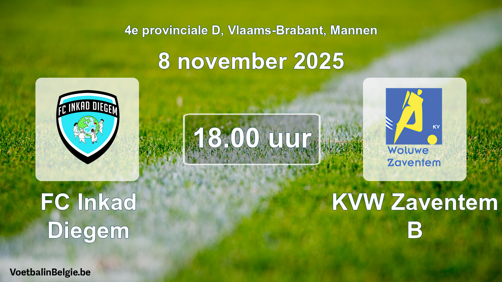 Scheduled match men football: FC Inkad Diegem - KVW Zaventem B (8 November 2025)