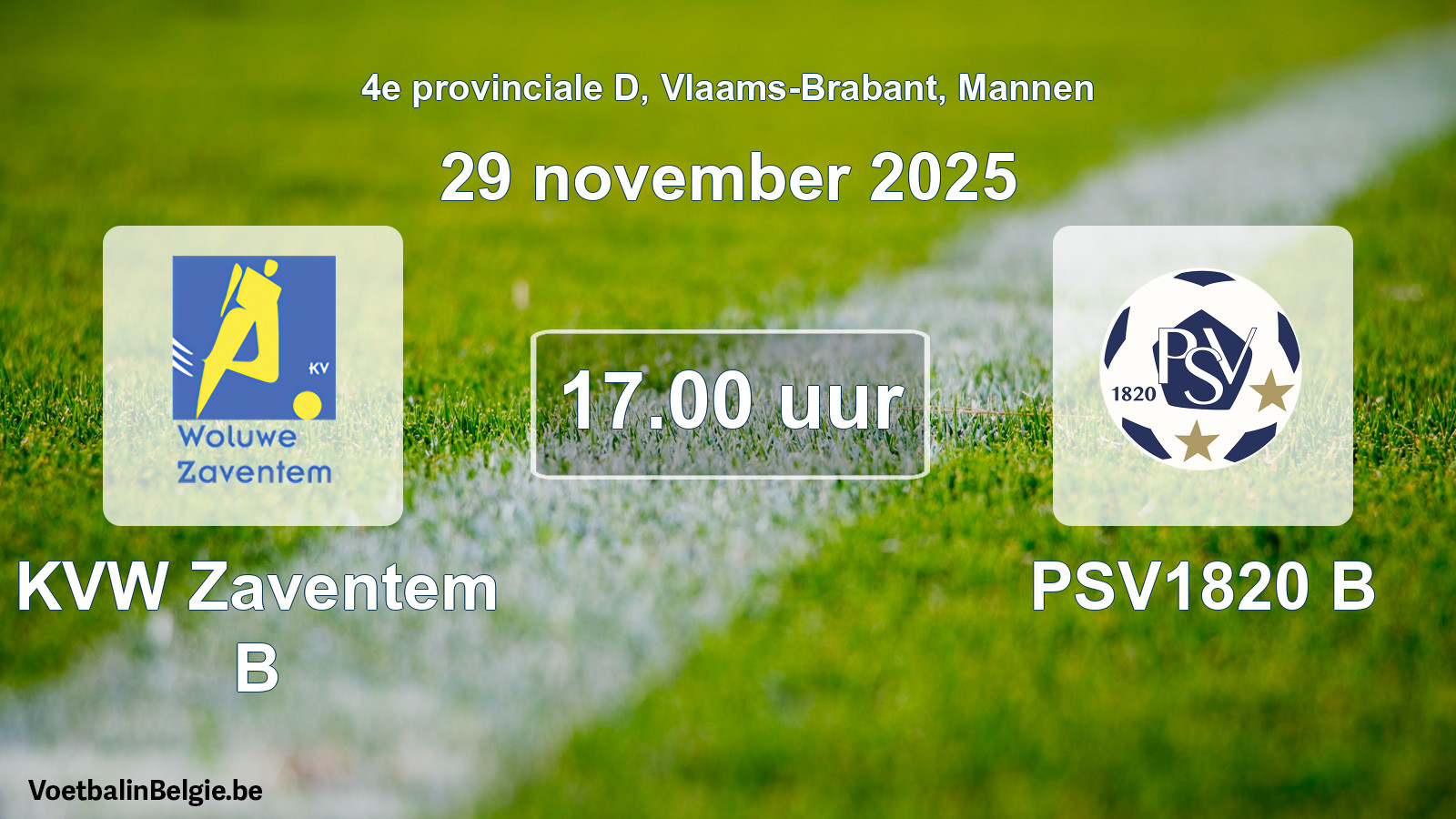 Geplande wedstrijd mannenvoetbal: KVW Zaventem B - PSV1820 B (29 november 2025)