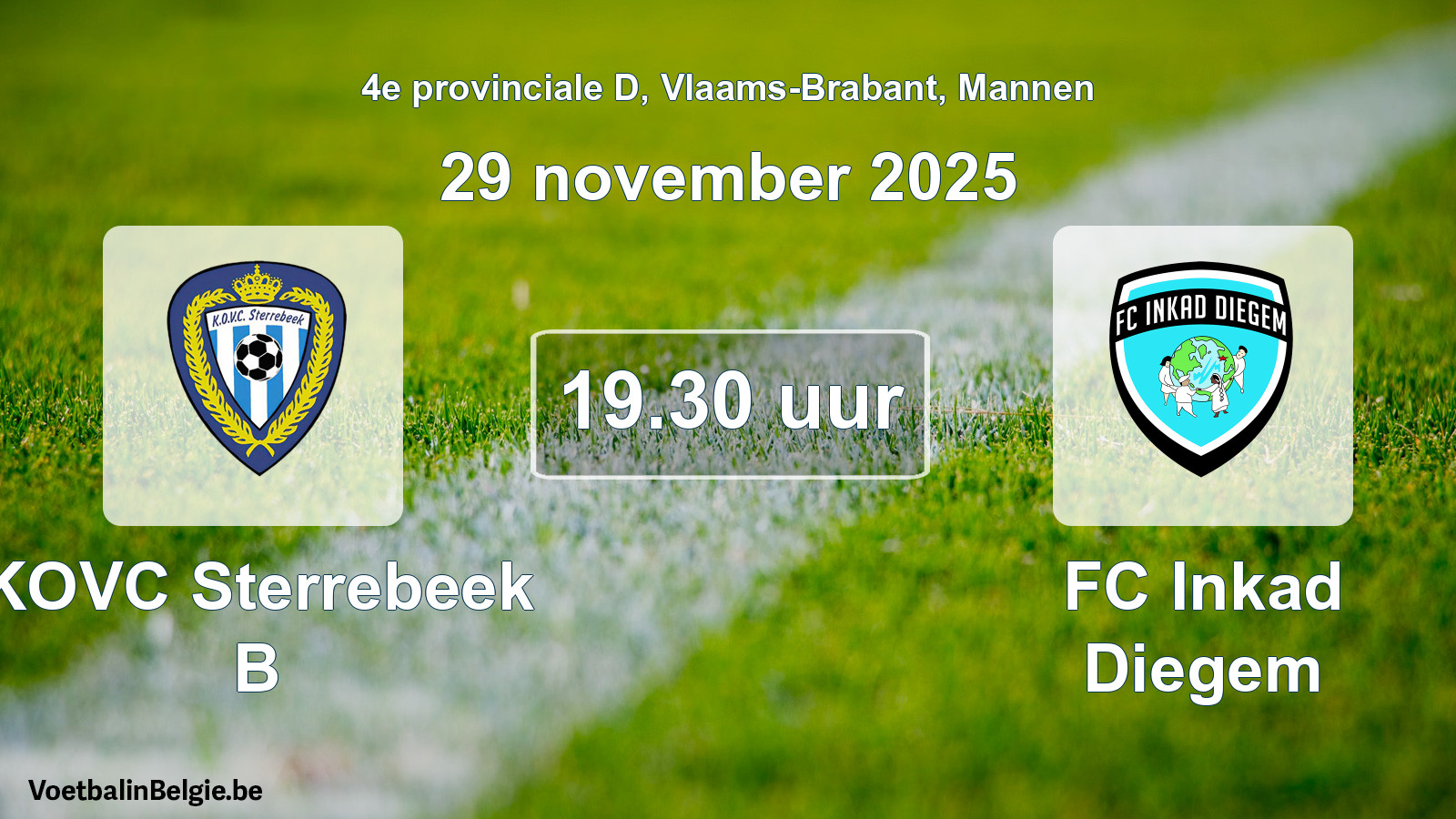 Scheduled match men football: KOVC Sterrebeek B - FC Inkad Diegem (29 November 2025)