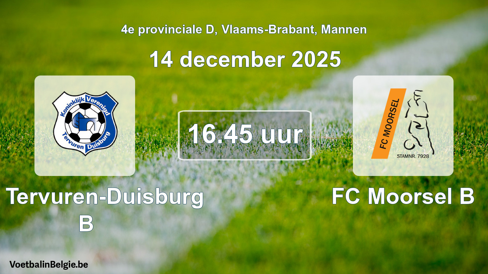 Geplande wedstrijd mannenvoetbal: KV Tervuren-Duisburg B - FC Moorsel B (14 december 2025)