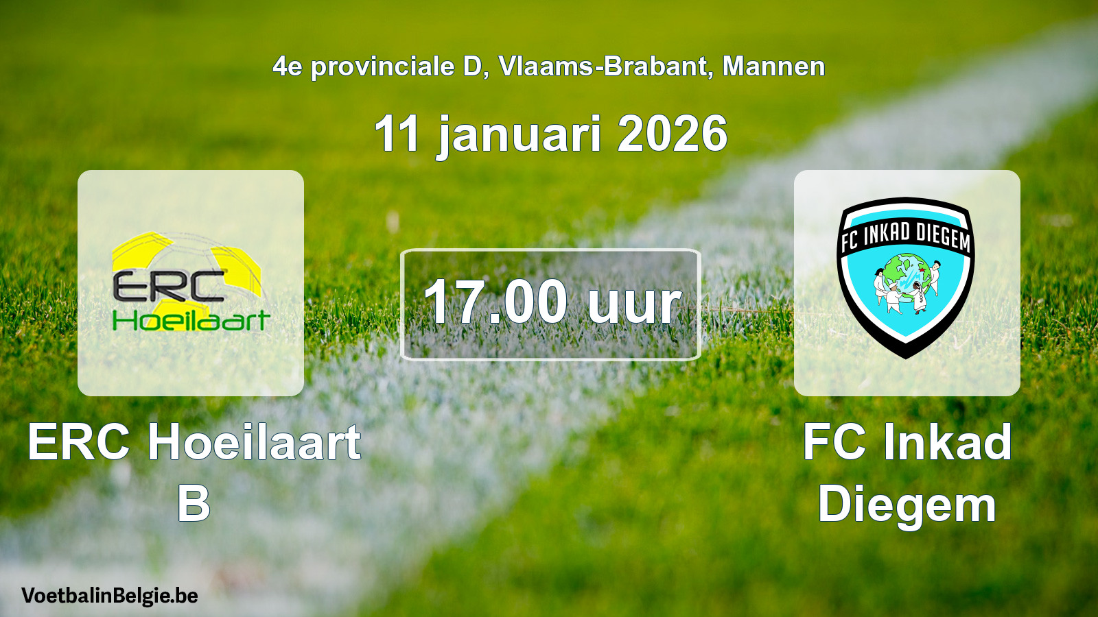 Scheduled match men football: ERC Hoeilaart B - FC Inkad Diegem (11 January 2026)