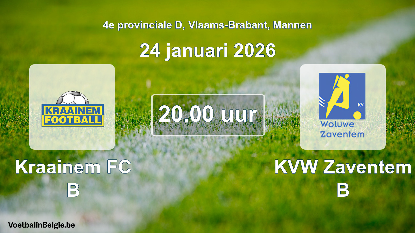 Scheduled match men football: Kraainem FC B - KVW Zaventem B (24 January 2026)