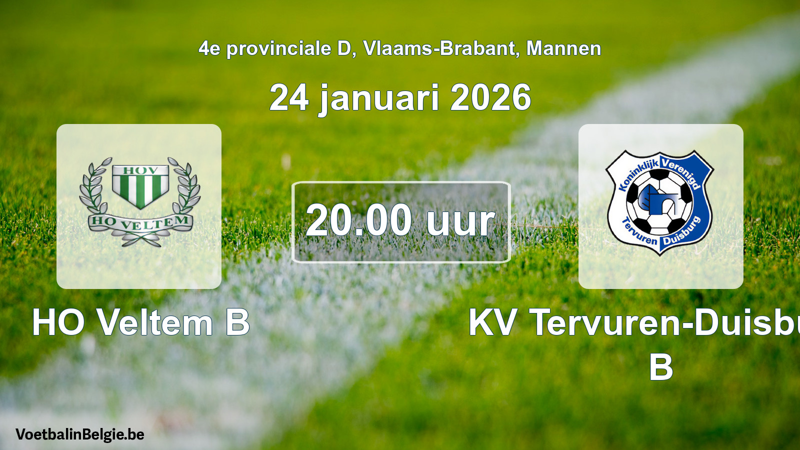 Geplantes Spiel männer-Fußball: HO Veltem B - KV Tervuren-Duisburg B (24 Januar 2026)