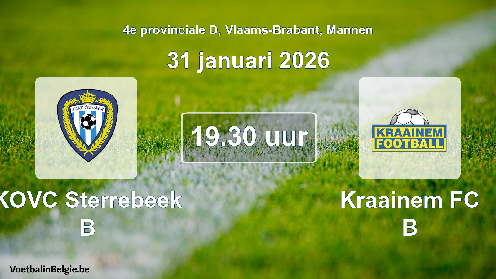 Scheduled match men football: KOVC Sterrebeek B - Kraainem FC B (31 January 2026)