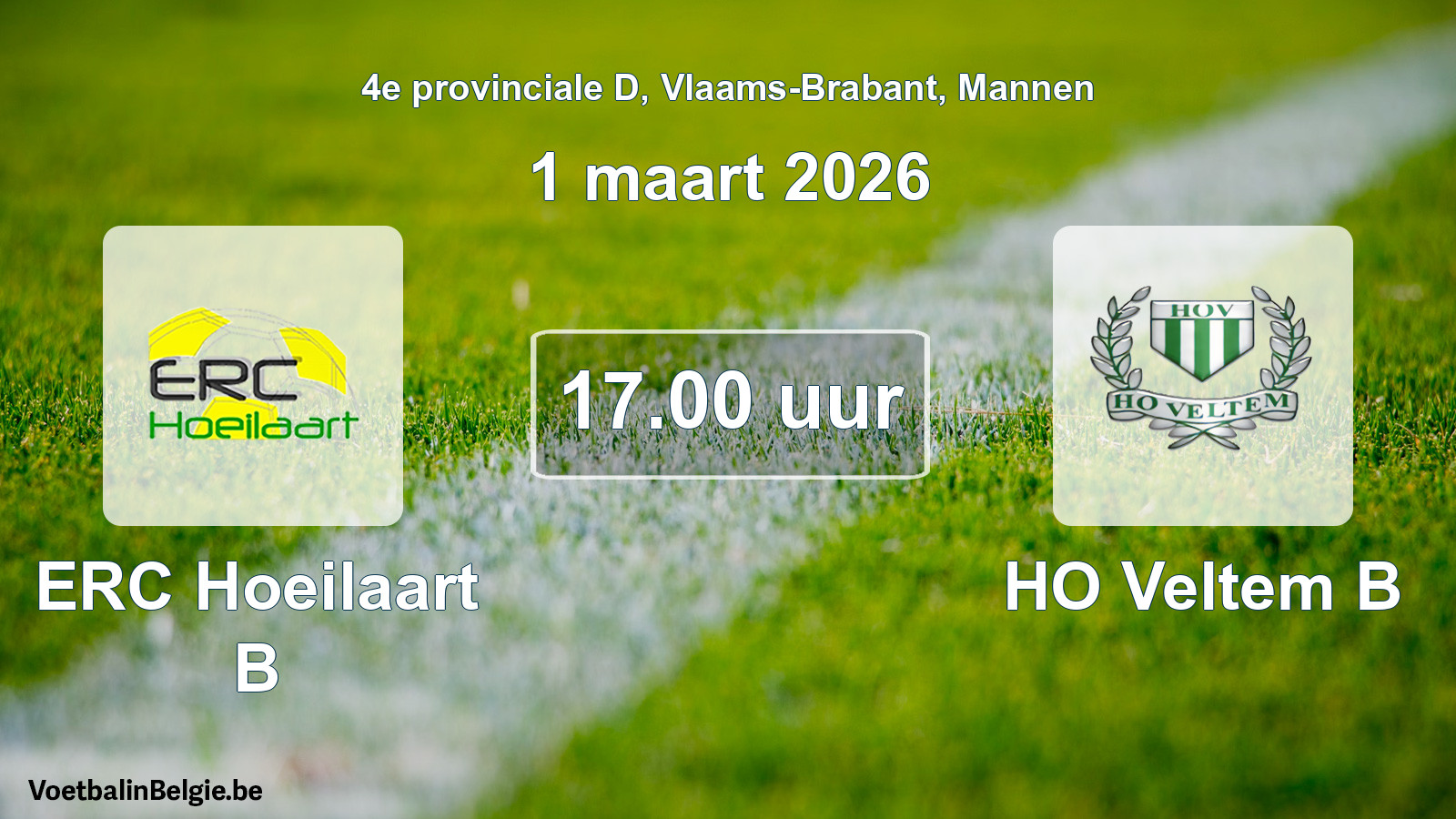 Scheduled match men football: ERC Hoeilaart B - HO Veltem B (1 March 2026)