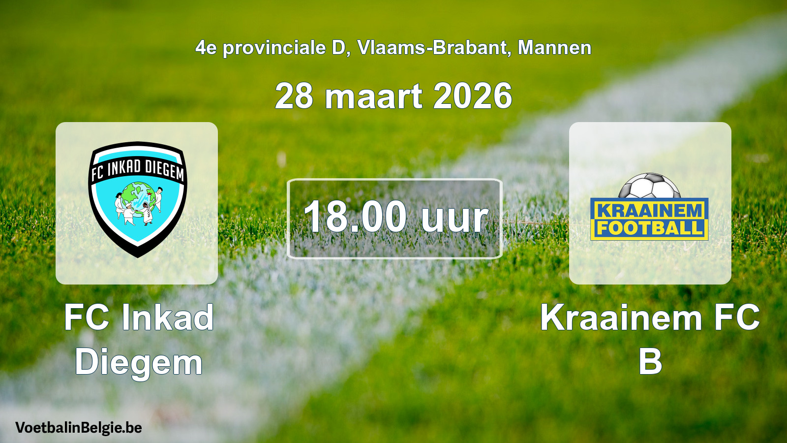 Geplande wedstrijd mannenvoetbal: FC Inkad Diegem - Kraainem FC B (28 maart 2026)