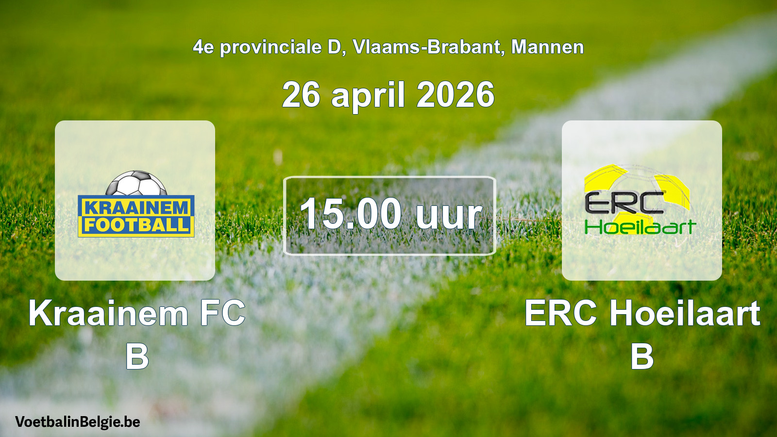 Scheduled match men football: Kraainem FC B - ERC Hoeilaart B (26 April 2026)
