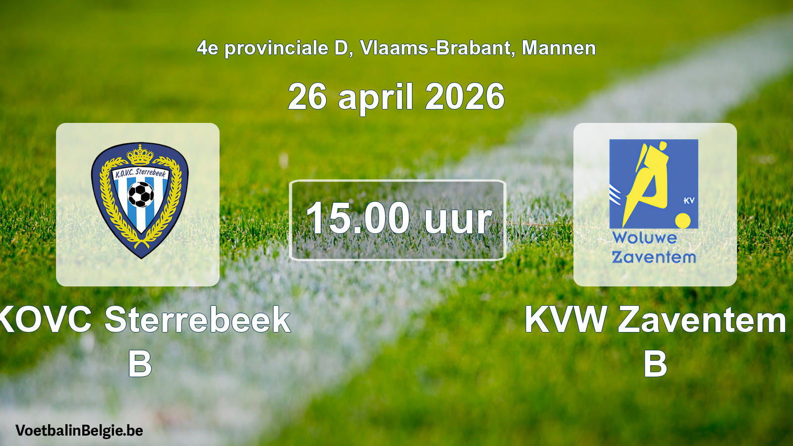 Scheduled match men football: KOVC Sterrebeek B - KVW Zaventem B (26 April 2026)