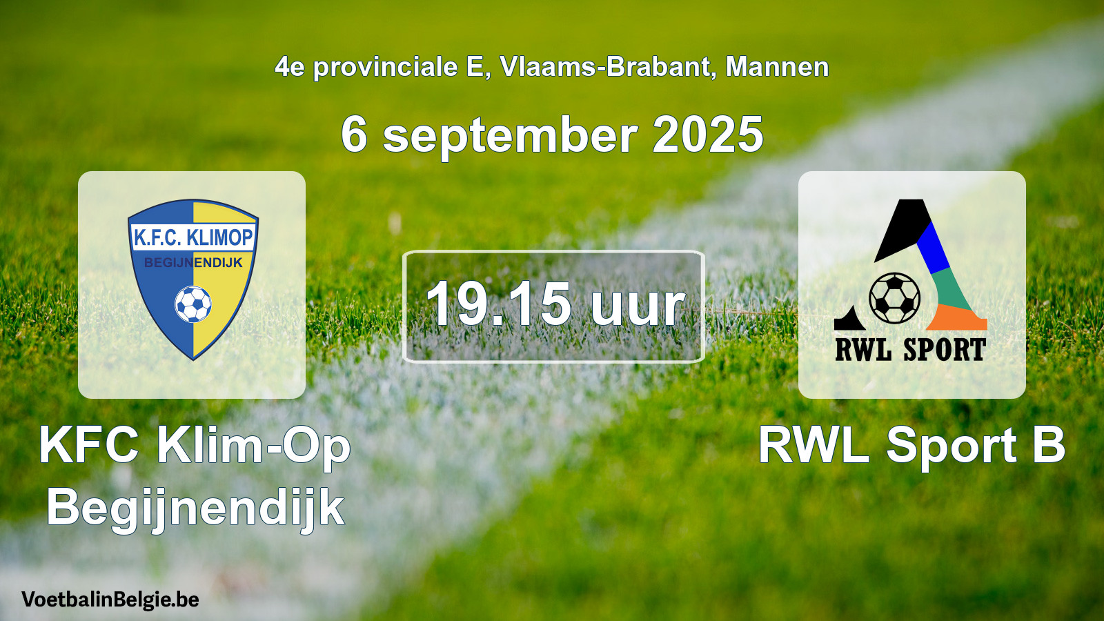 Scheduled match men football: KFC Klim-Op Begijnendijk - RWL Sport B (6 September 2025)