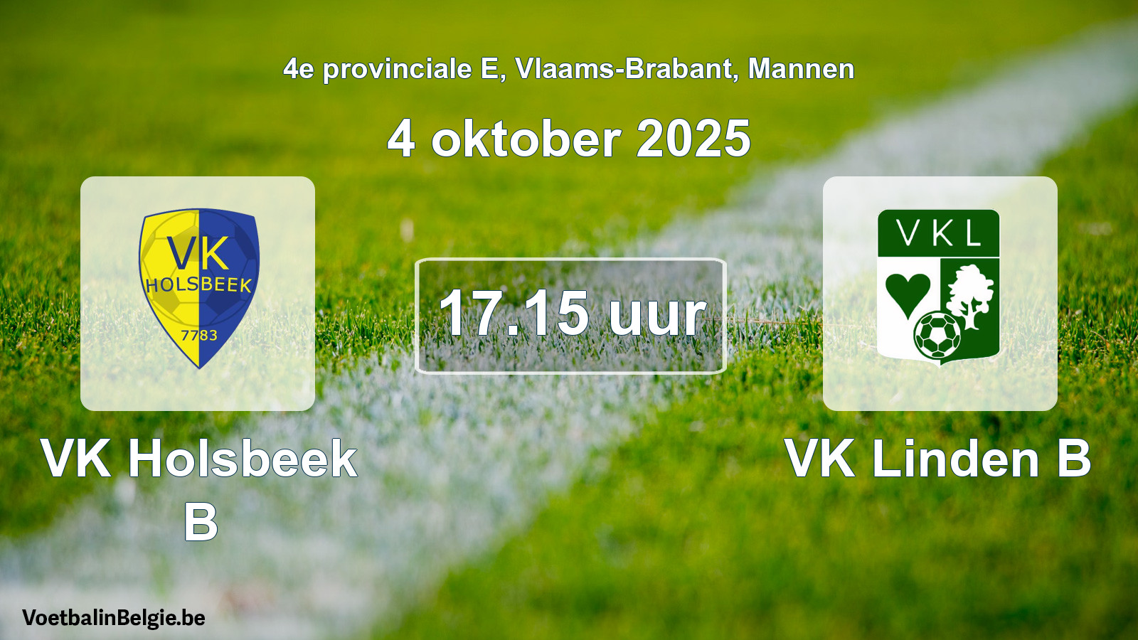 Scheduled match men football: VK Holsbeek B - VK Linden B (4 October 2025)
