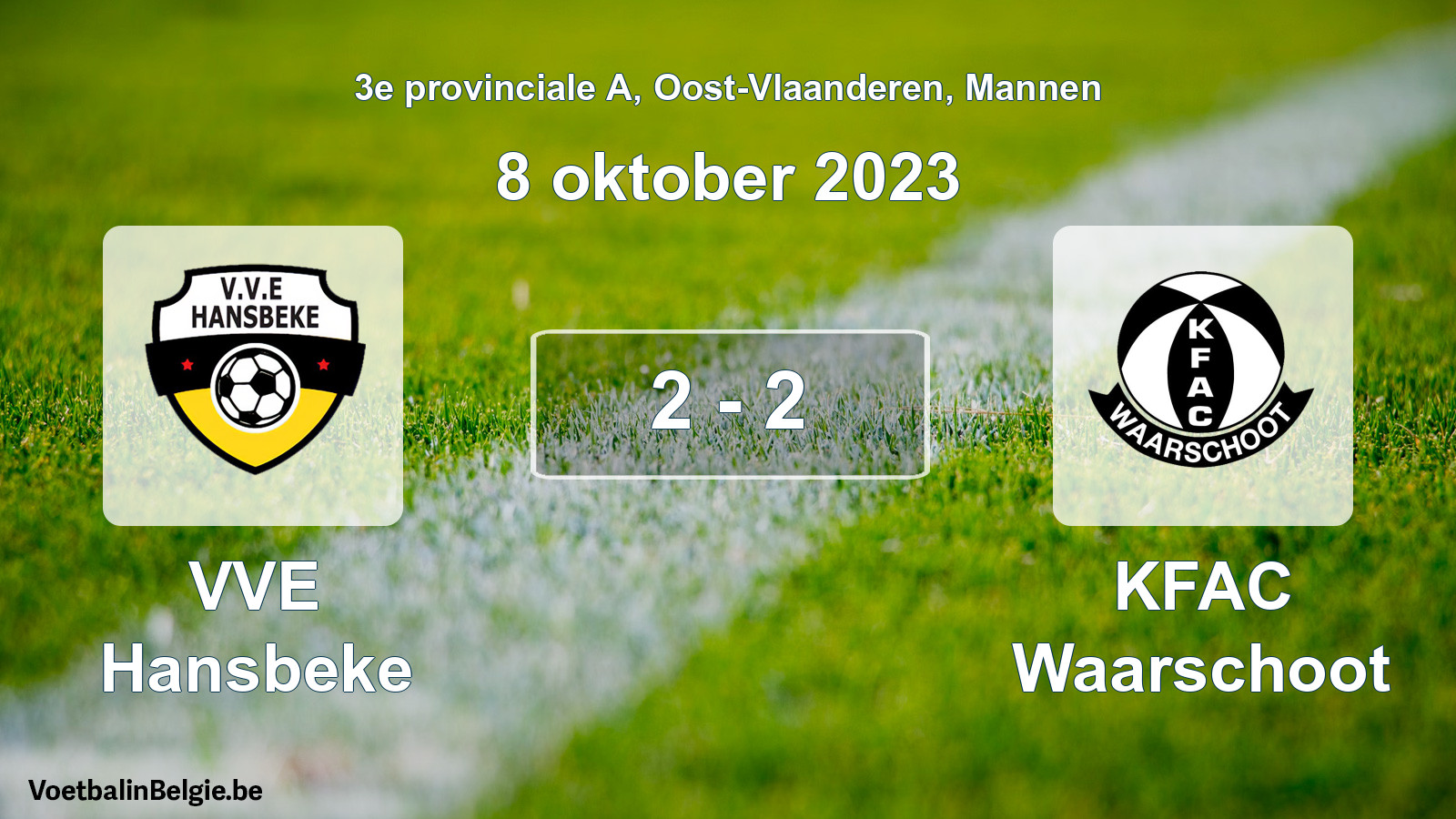 Gespeelde wedstrijd mannenvoetbal: VVE Hansbeke - KFAC Waarschoot 2 - 2 (8 oktober 2023)