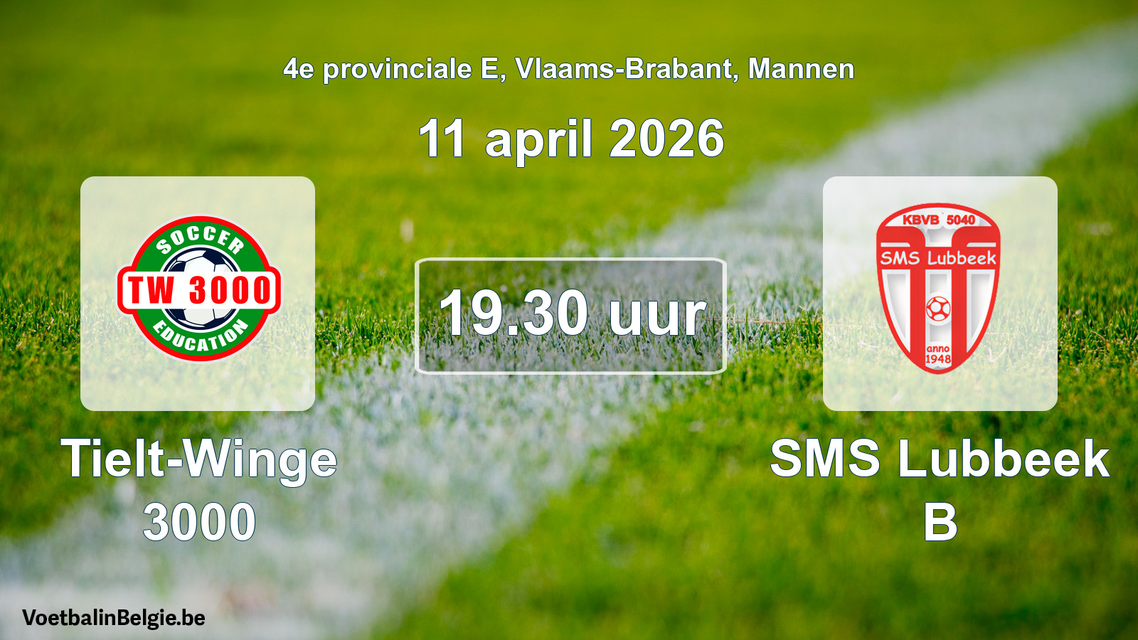 Geplande wedstrijd mannenvoetbal: Tielt-Winge 3000 - SMS Lubbeek B (11 april 2026)