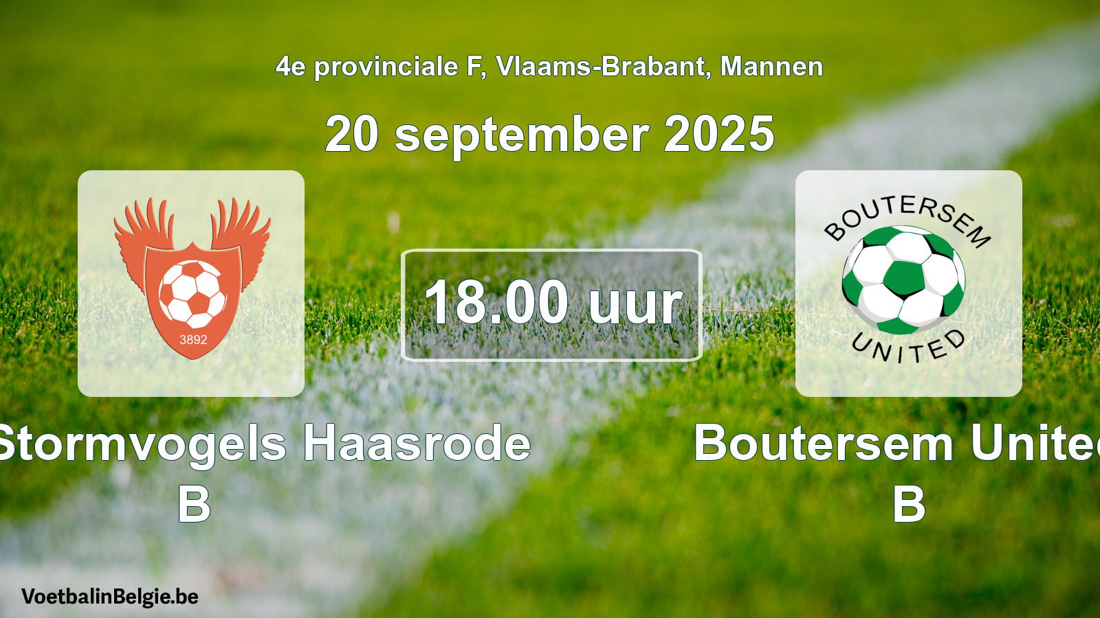 Geplande wedstrijd mannenvoetbal: Kon. Stormvogels Haasrode B - Boutersem United B (20 september 2025)