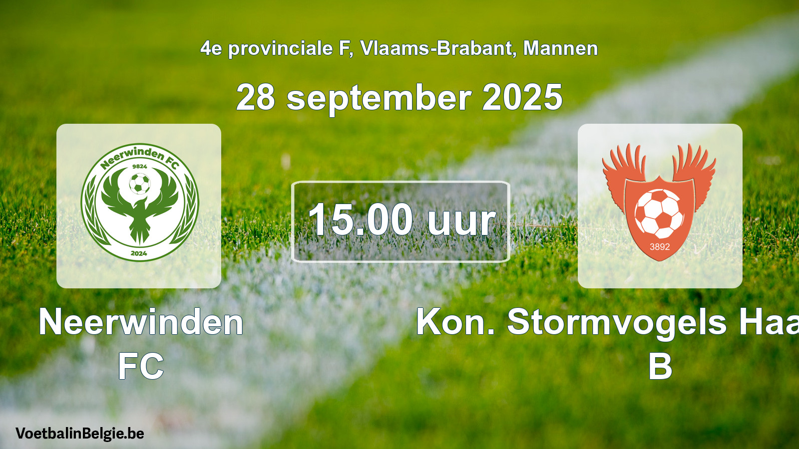 Scheduled match men football: Neerwinden FC - Kon. Stormvogels Haasrode B (28 September 2025)