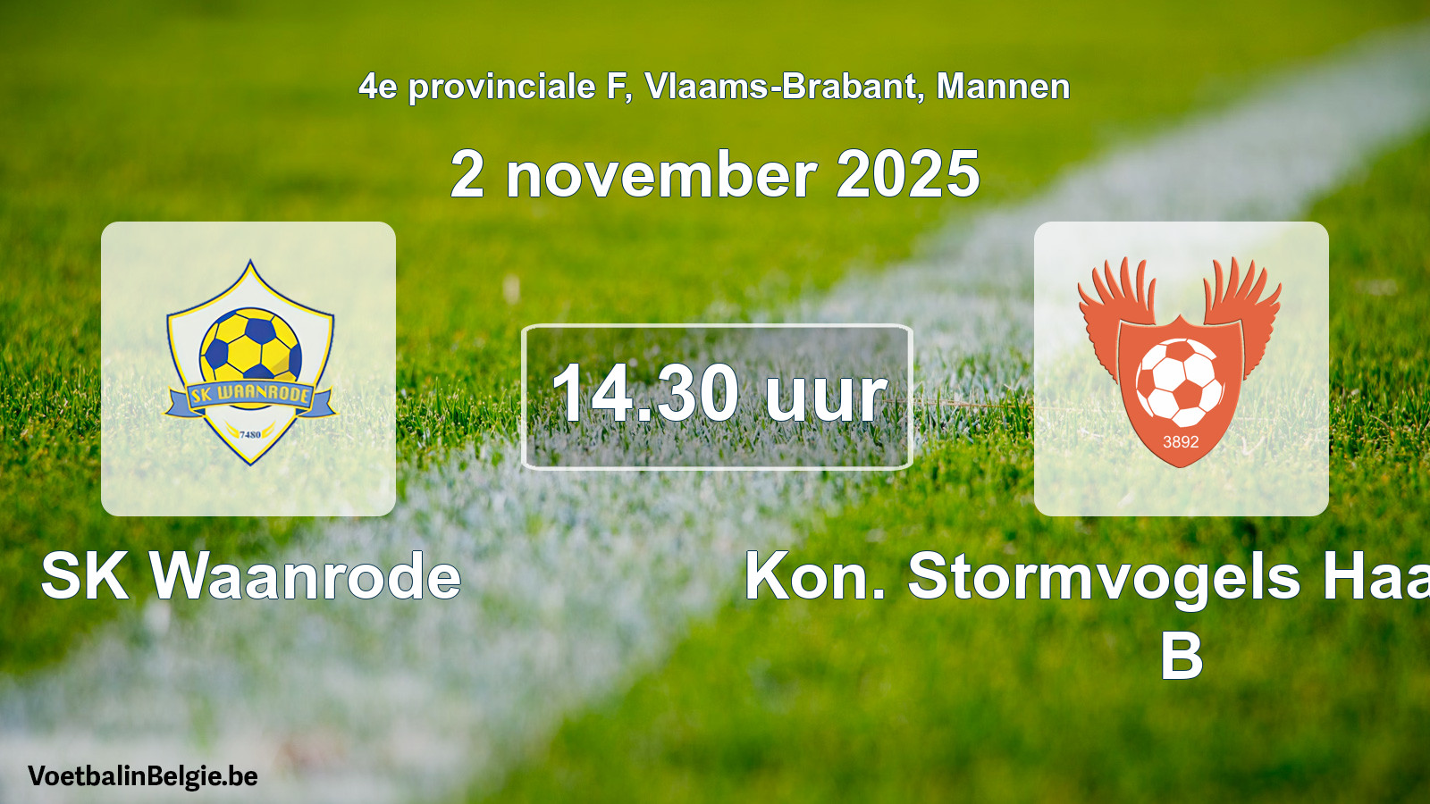 Geplande wedstrijd mannenvoetbal: SK Waanrode - Kon. Stormvogels Haasrode B (2 november 2025)