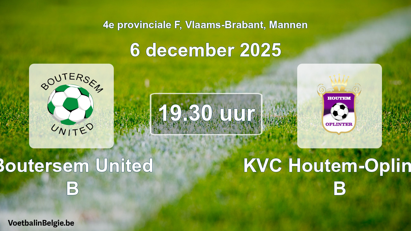 Geplande wedstrijd mannenvoetbal: Boutersem United B - KVC Houtem-Oplinter B (6 december 2025)