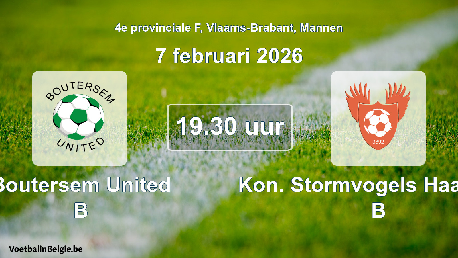 Scheduled match men football: Boutersem United B - Kon. Stormvogels Haasrode B (7 February 2026)
