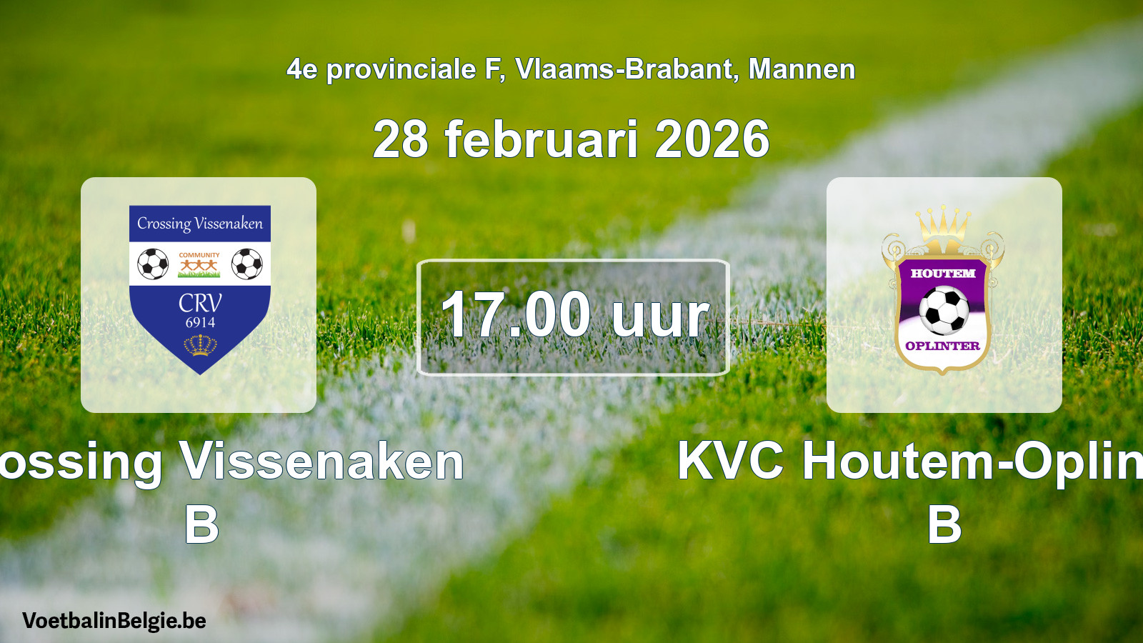 Scheduled match men football: Crossing Vissenaken B - KVC Houtem-Oplinter B (28 February 2026)