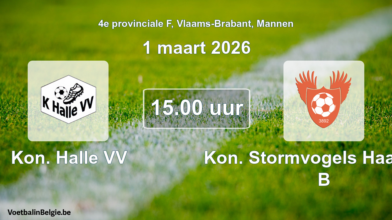 Geplande wedstrijd mannenvoetbal: Kon. Halle VV - Kon. Stormvogels Haasrode B (1 maart 2026)