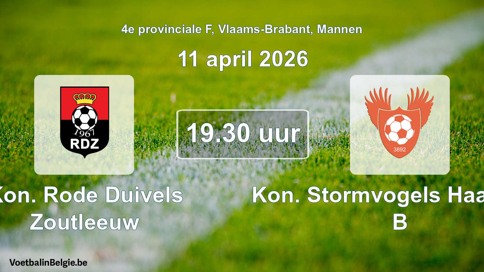 Scheduled match men football: Kon. Rode Duivels Zoutleeuw - Kon. Stormvogels Haasrode B (11 April 2026)