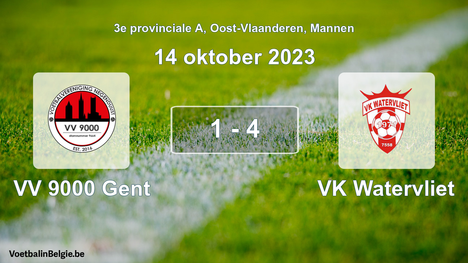 Gespeelde wedstrijd mannenvoetbal: VV 9000 Gent - VK Watervliet 1 - 4 (14 oktober 2023)