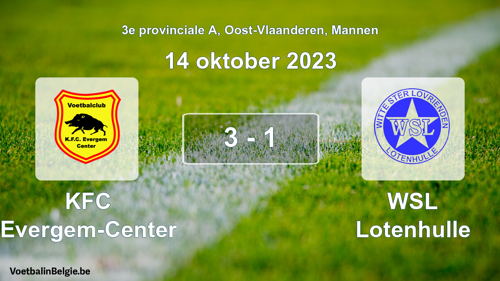 Gespeelde wedstrijd mannenvoetbal: KFC Evergem-Center - WSL Lotenhulle 3 - 1 (14 oktober 2023)