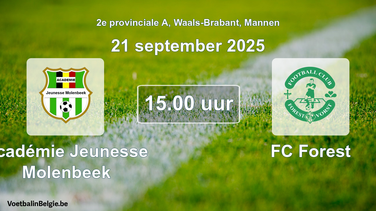 Geplande wedstrijd mannenvoetbal: Académie Jeunesse Molenbeek - FC Forest (21 september 2025)