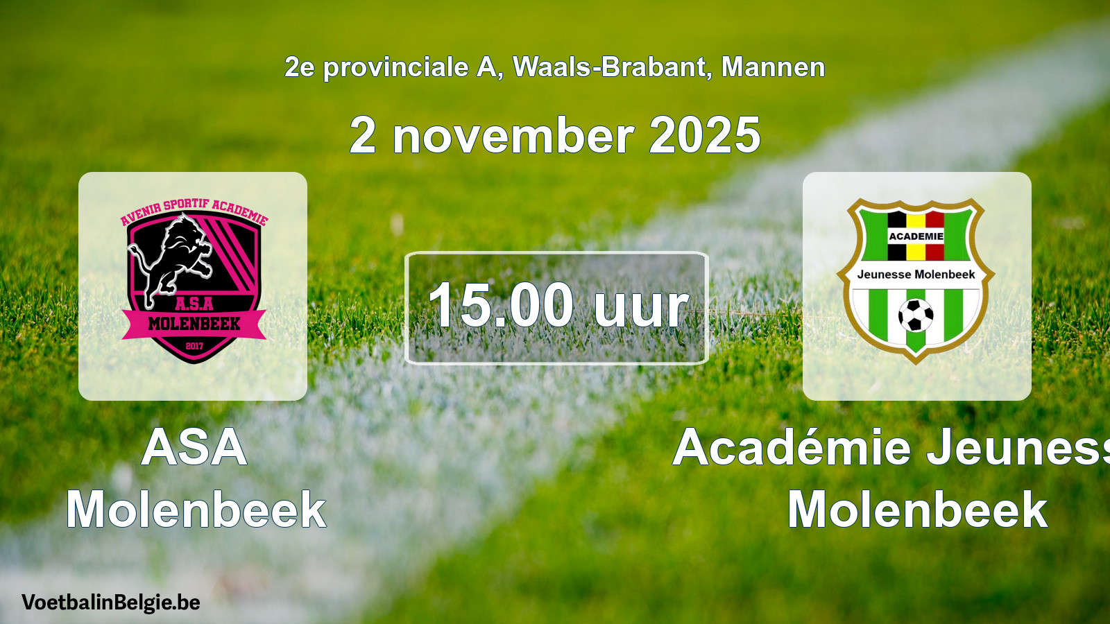 Geplande wedstrijd mannenvoetbal: ASA Molenbeek - Académie Jeunesse Molenbeek (2 november 2025)