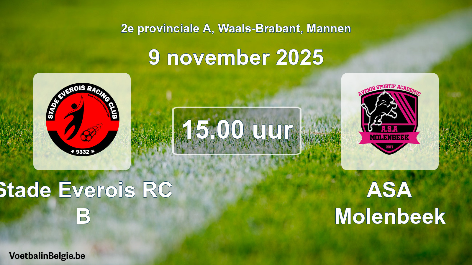 Geplande wedstrijd mannenvoetbal: Stade Everois RC B - ASA Molenbeek (9 november 2025)