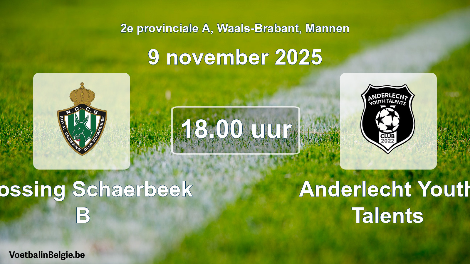 Geplande wedstrijd mannenvoetbal: Crossing Schaerbeek B - Anderlecht Youth Talents (9 november 2025)
