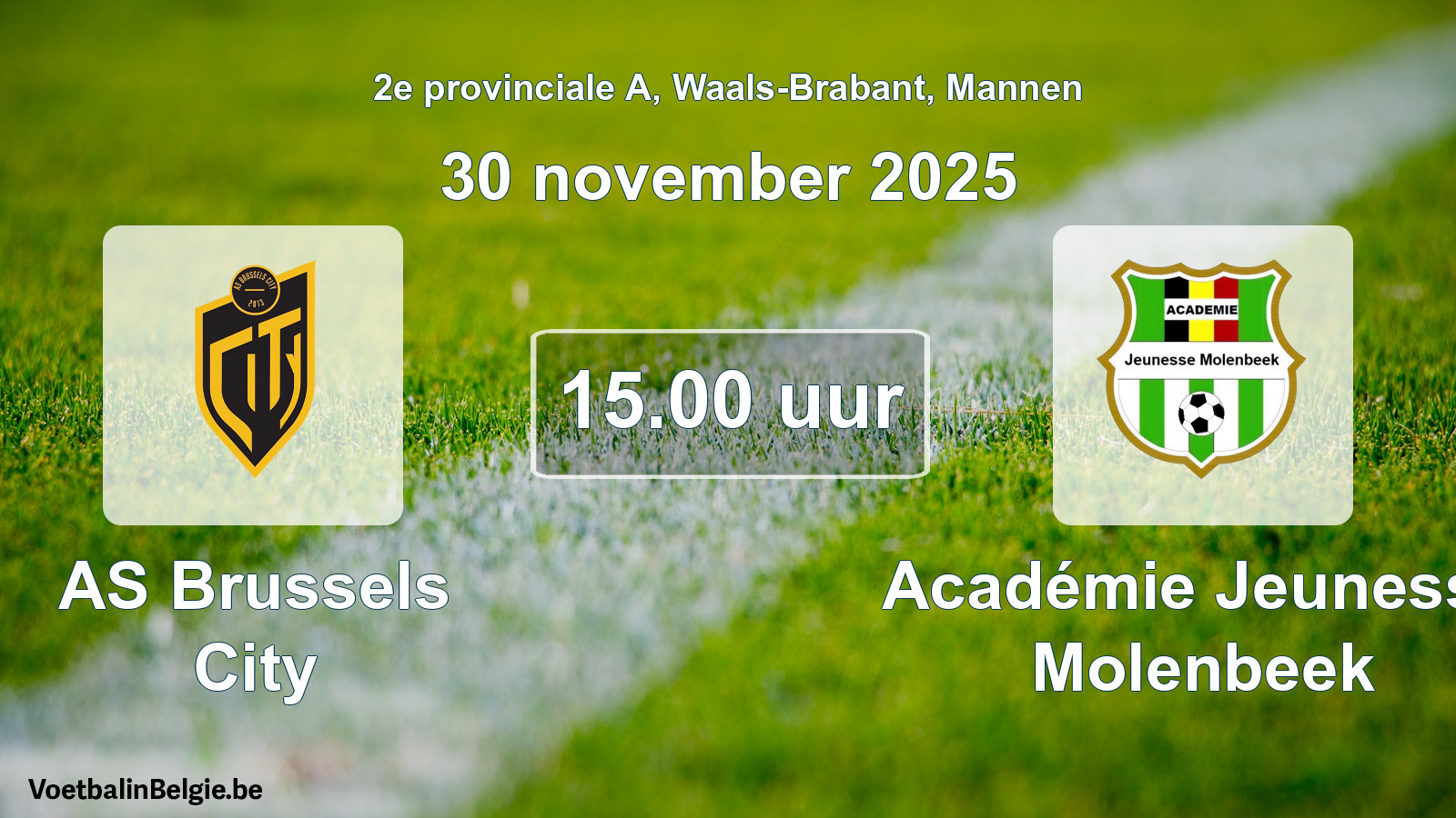 Geplande wedstrijd mannenvoetbal: AS Brussels City - Académie Jeunesse Molenbeek (30 november 2025)