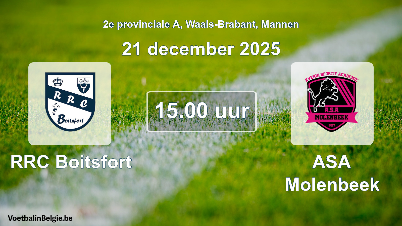 Geplande wedstrijd mannenvoetbal: RRC Boitsfort - ASA Molenbeek (21 december 2025)