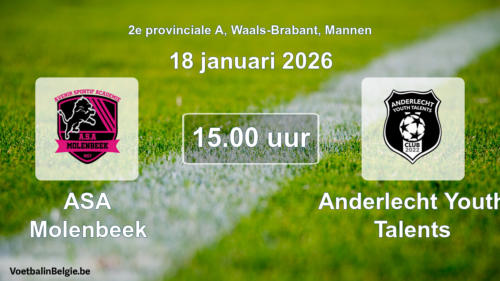 Geplantes Spiel männer-Fußball: ASA Molenbeek - Anderlecht Youth Talents (18 Januar 2026)